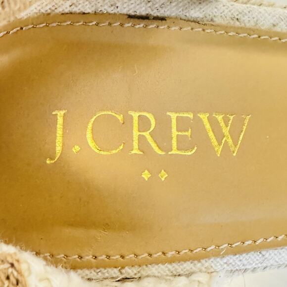 J Crew Sandals Womens 9.5 Beige Canvas Espadrille Wedge Closed Toe Ankle Strap - Picture 10 of 12